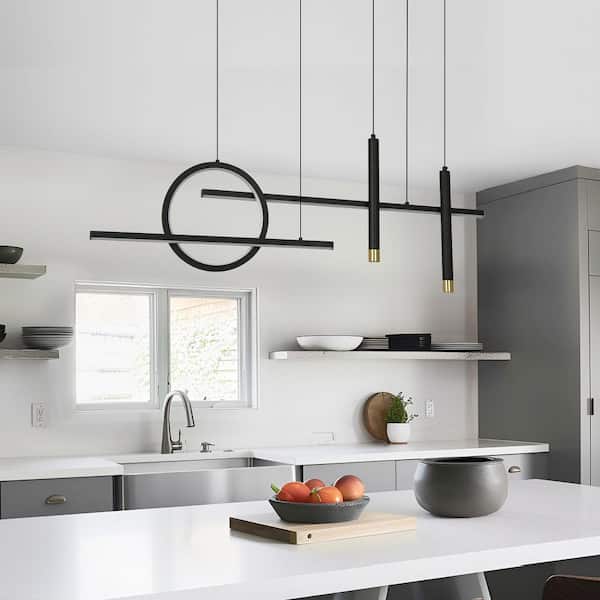 Kinlea 5-Light Dimmable Integrated LED Black Chandelier 36W 6000K Cool Light Modern Pendant Light for Dining Room
