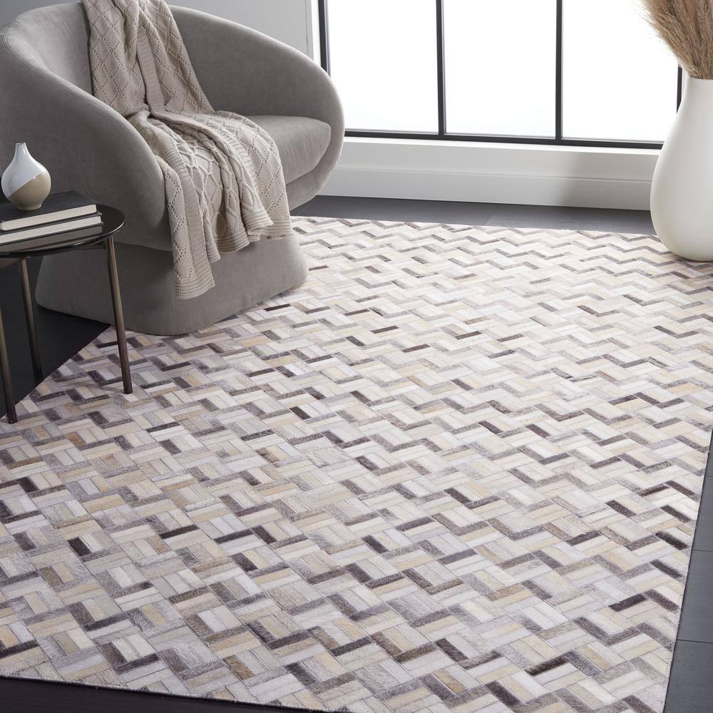 Handmade Black and Gray Cowhide Leather Area Rug