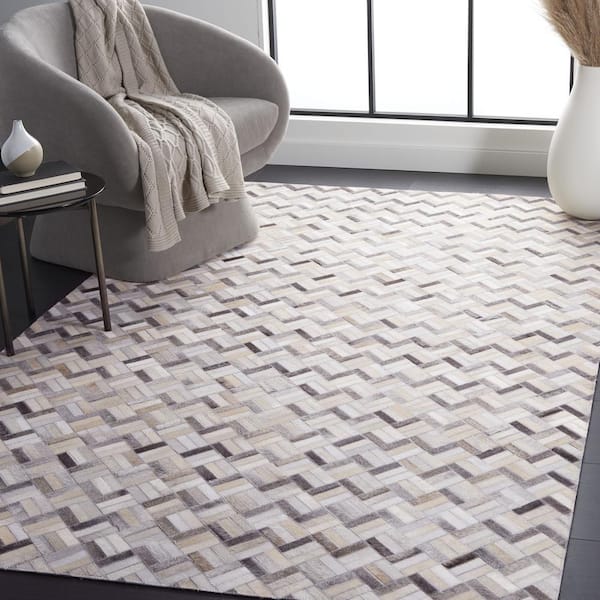 Studio Leather Black Gray 6 ft. x 6 ft. Geomtric Square Area Rug