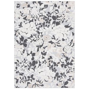 Cabana Ivory/Charcoal 4 ft. x 6 ft. Floral Striped Indoor/Outdoor Patio  Area Rug