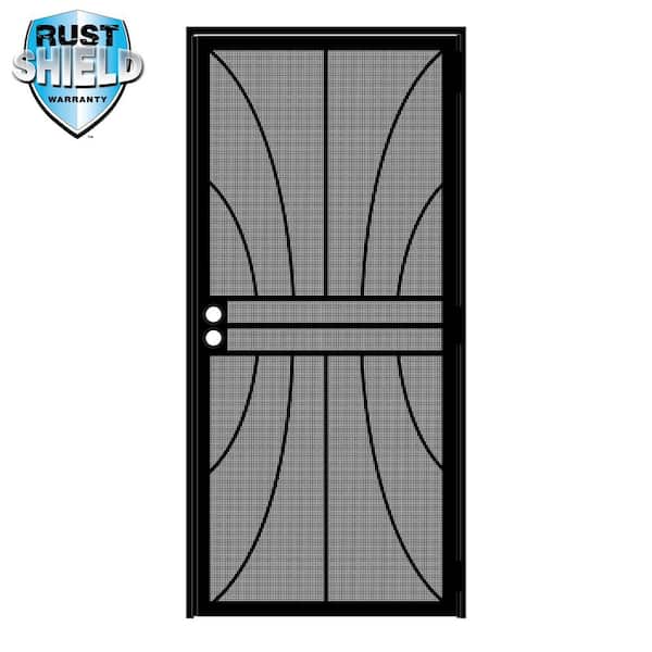 Unique Home Designs 36 in. x 80 in. Meridian Rust Shield Black Surface Mount Outswing Steel Security Door with Expanded Metal Screen
