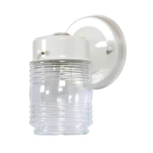 White Outdoor Wall-Mount Jelly Jar Wall Lantern Sconce