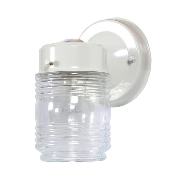 Design House White Outdoor Wall-Mount Jelly Jar Wall Lantern Sconce