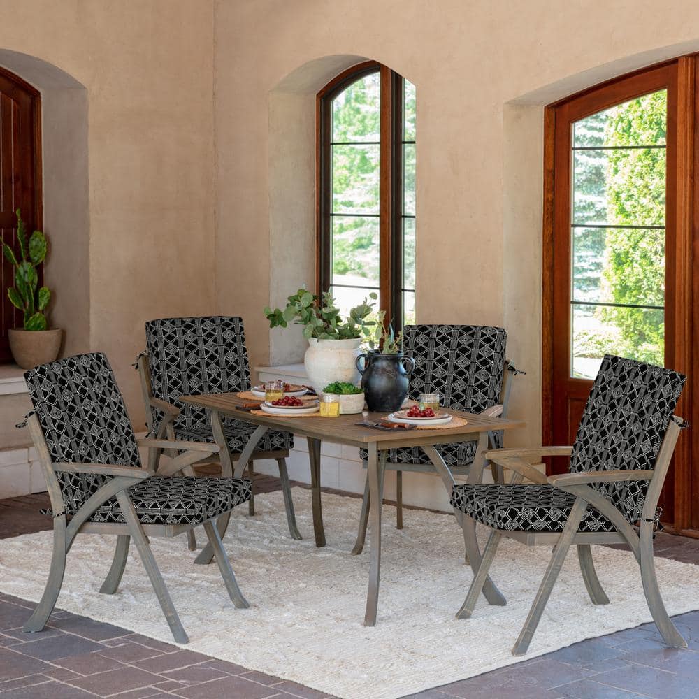 Black Global Stripe Outdoor Highback Dining Chair Cushion