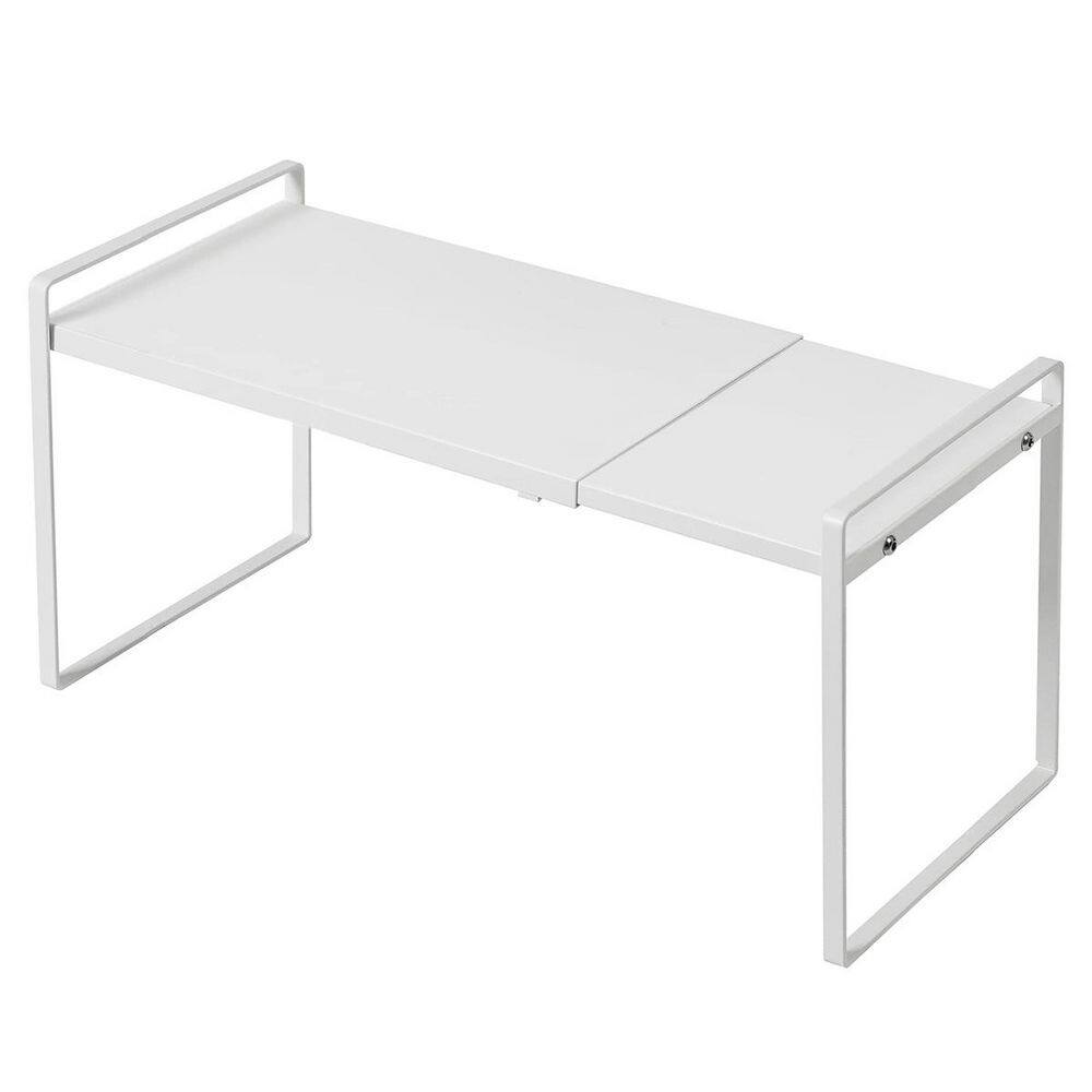 1-Shelf White Expandable NonSlip Stackable Heavy Duty Organizer Riser for Kitchen Cabinet Pantry Countertop