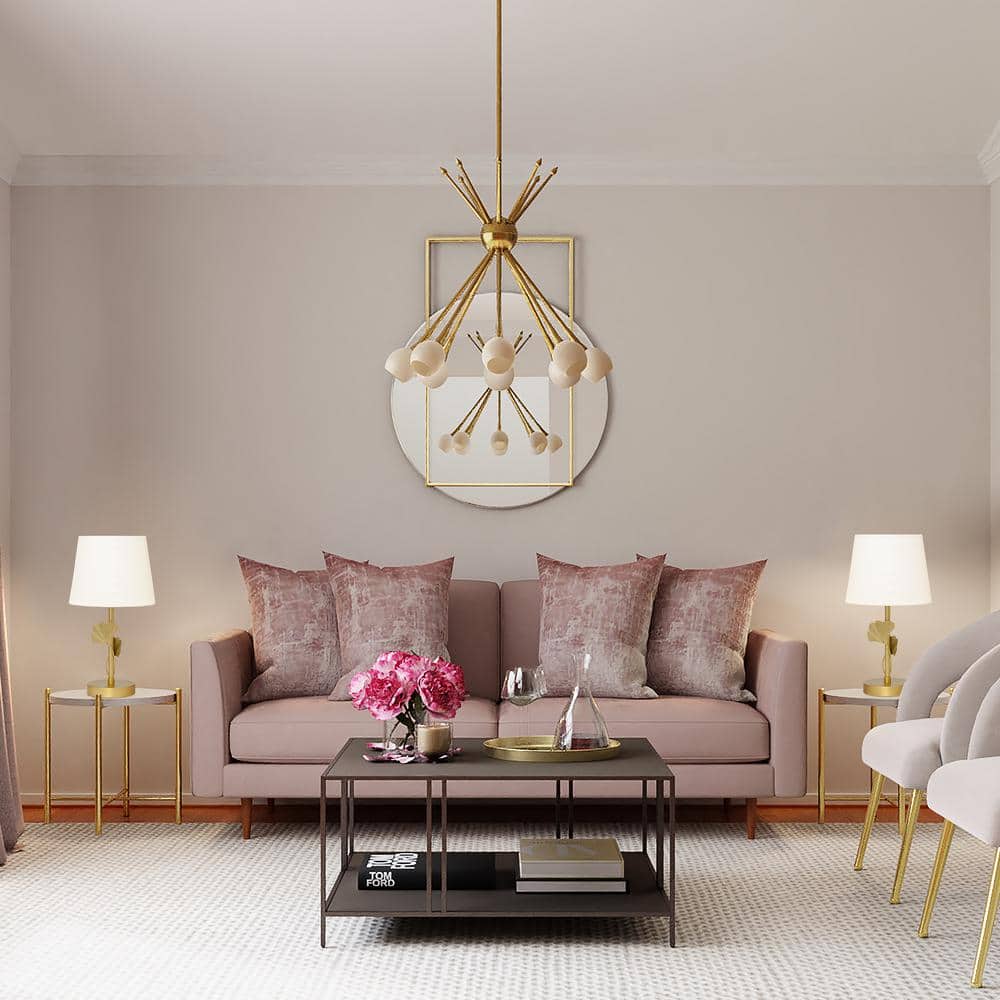 Set of 2 Gold Metal Table Lamps with White Fabric Drum Shades