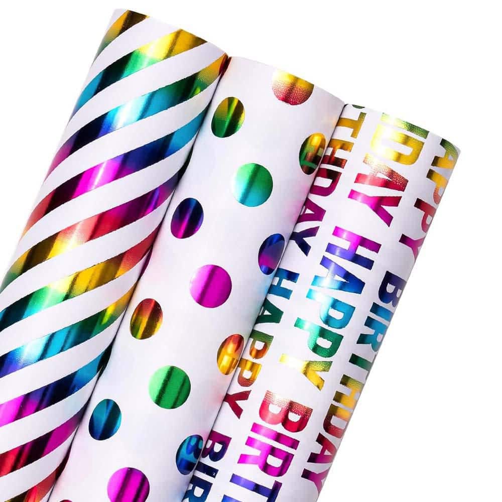 Colorful Foil Birthday Wrapping Paper Roll Set 17 in. x 120 in. Mini Roll 3 Rolls Chic Design for Party price history on PriceWatchPro