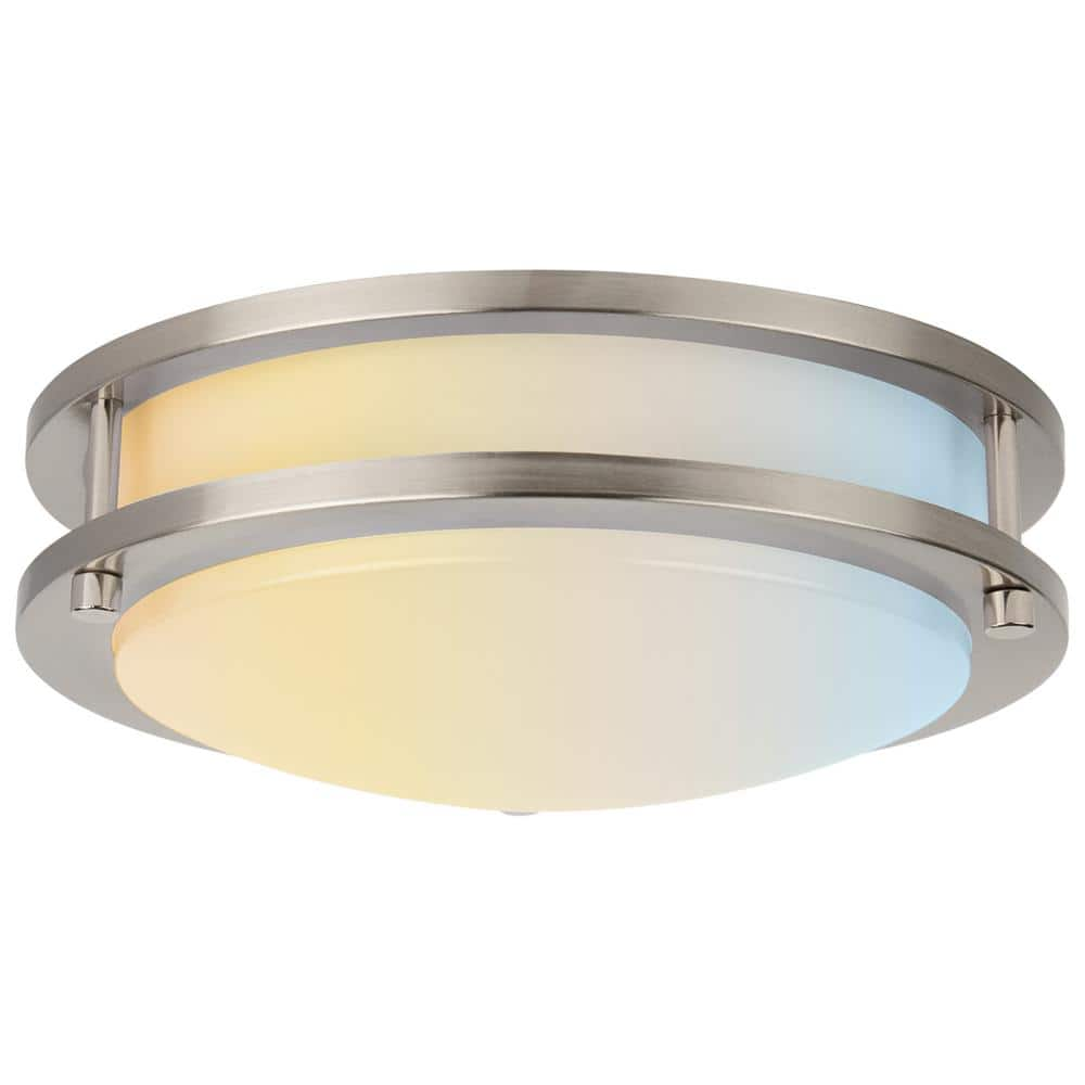 Sunlite 10 in. 1-Light Brushed Nickel Selectable LED Round Ceiling ...