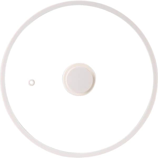10-Inch White Tempered Glass Pot Lid with Heat Resistant Silicone Rim Steam Vent Spill Prevention for Cookware