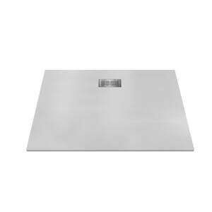 60 in. L x 42 in. W x 1.125 in. H Solid Composite Stone Shower Pan Base with Center Back Drain in White Sand