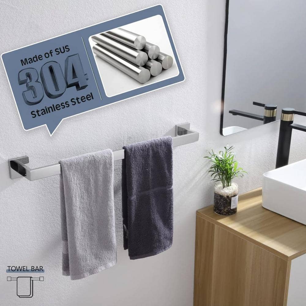 20-Inch Polished Chrome Stainless Steel Wall Mounted Towel Bar