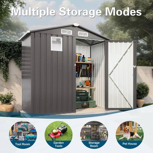 4 ft. W x 6 ft. D Gray Metal Outdoor Storage Shed with Window