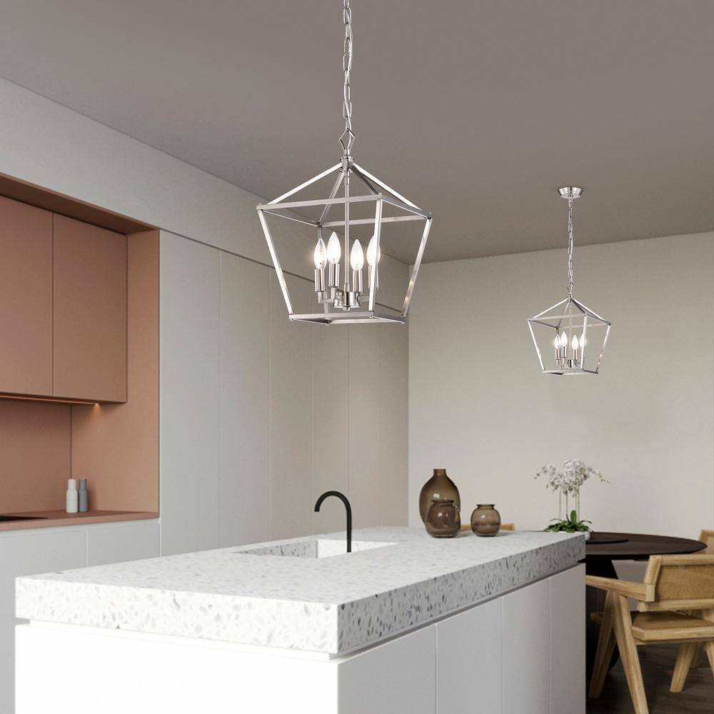 Modern Farmhouse 4-Light Brushed Nickel Lantern Pendant