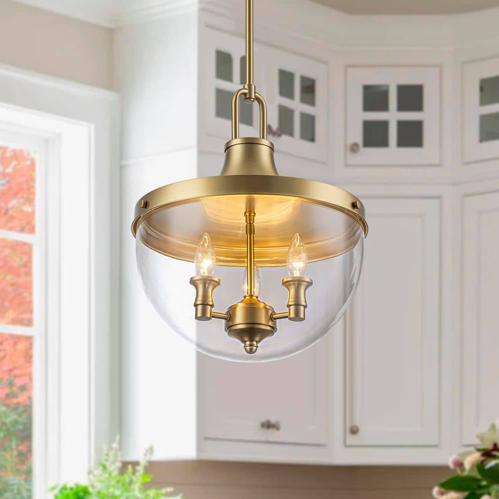 14 in. 3-Light Brass Contemporary Pendant Light with Clear Glass Shade price history on PriceWatchPro