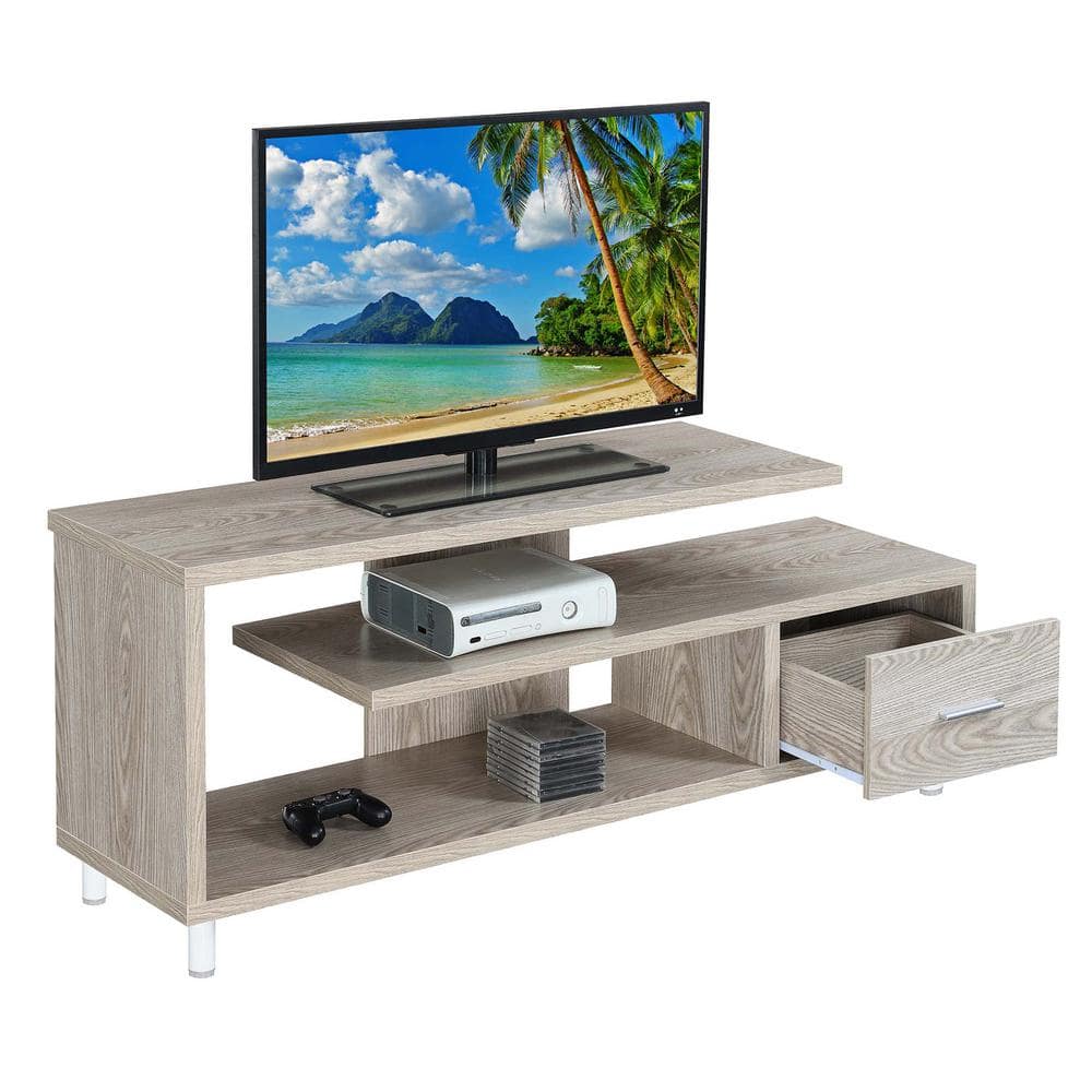 Ice White Modern 59" TV Stand with Open Shelving and Cabinet