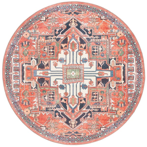 Serapi 7 ft. x 7 ft. Round Rust/Navy Persian Heriz Medallion Area Rug