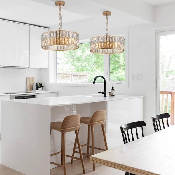 6-Light Glod Crystal Drum Chandelier with Metal Frame for Living Room, Dining Room