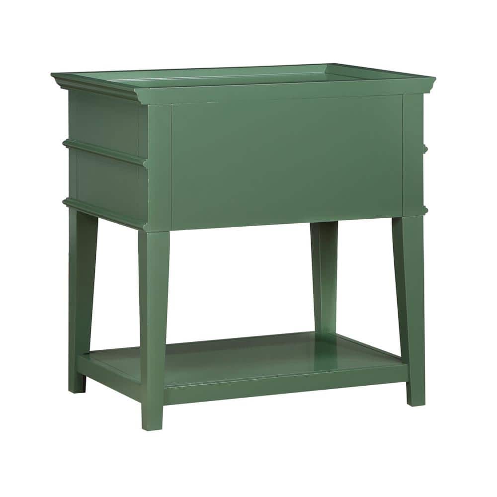 Clara Vintage Green Wood 2-Drawer Tray Top Nightstand