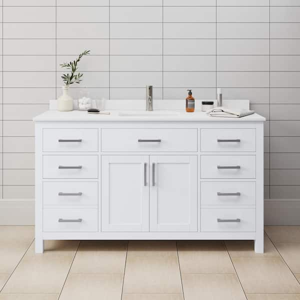 Beckett 60 in. W x 22 in. D Single Bath Vanity in White with Cultured Marble Vanity Top in White with White Basin