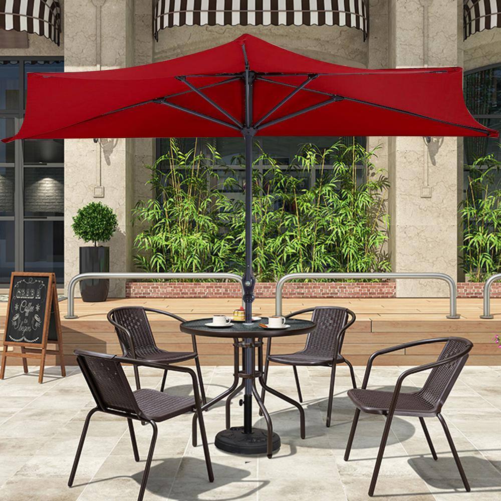 9 Ft Red Half Round Steel Patio Umbrella