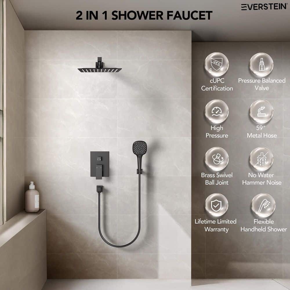 Matte Black Wall Mount Dual Shower Heads with Handheld and Valve