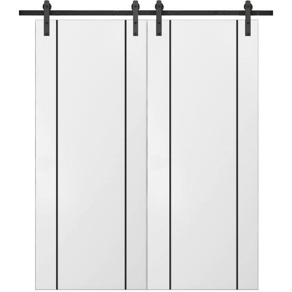 Sartodoors 28 in. x 96 in. 2 Panel White Solid Wood with Honeycomb Sliding Barn Door with Hardware Kit