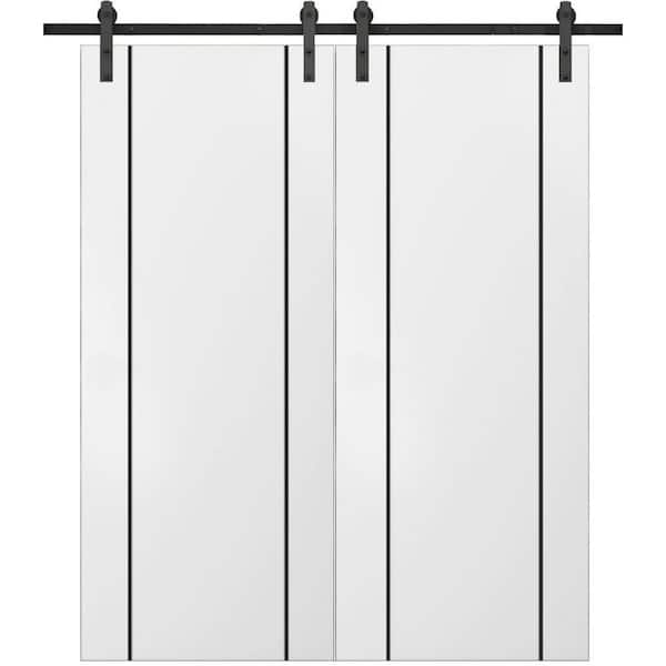 Sartodoors 36 in. x 96 in. 2 Panel White Solid Wood with Honeycomb Sliding Barn Door with Hardware Kit
