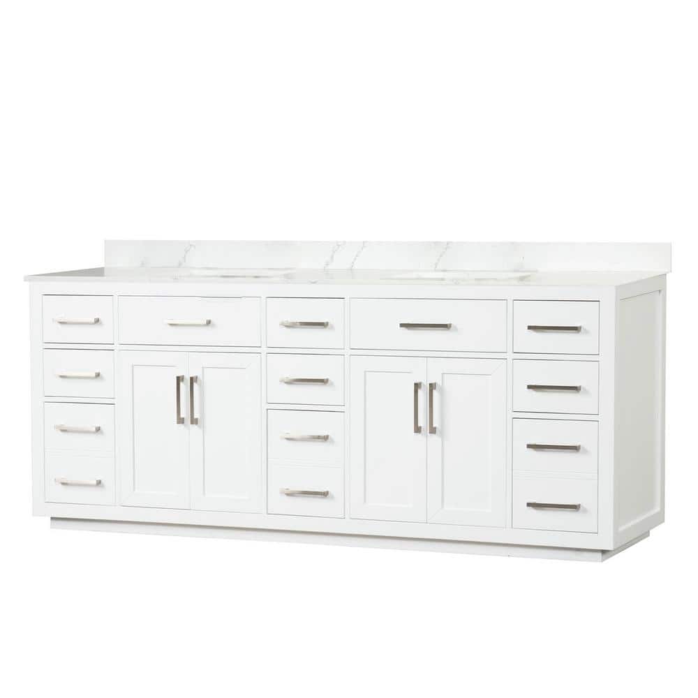 84 in. W x 22 in. D x 36 in. H Freestanding Bath Vanity in White with White