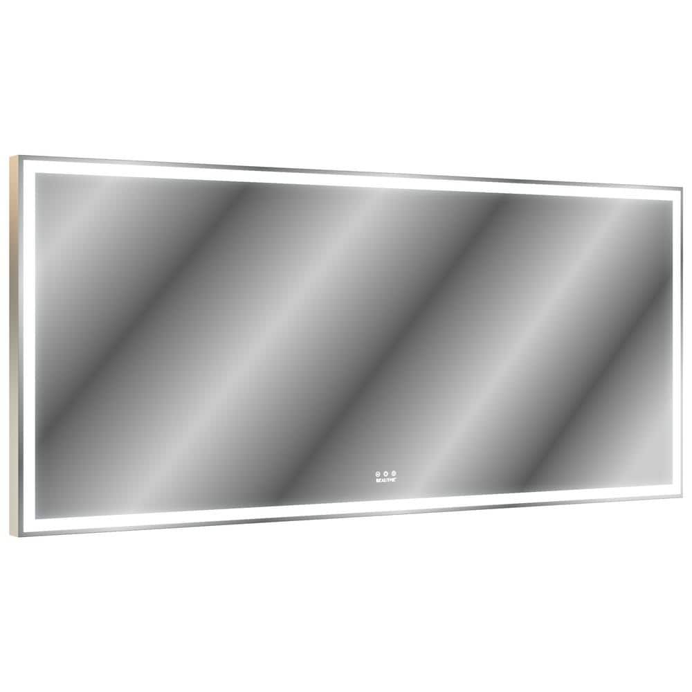 72 in. W x 32 in. H Rectangle Oversized LED Bathroom Mirror Wall Mounted Silver Mirror 3 Color Modes
