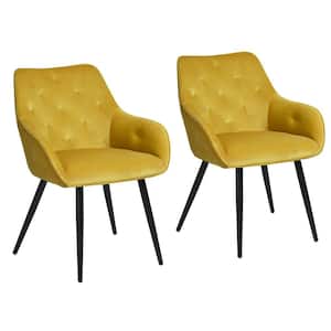 Chandler Yellow Velvet Upholstered Tufted Back Arm Accent Dining Chair (Set of 2)