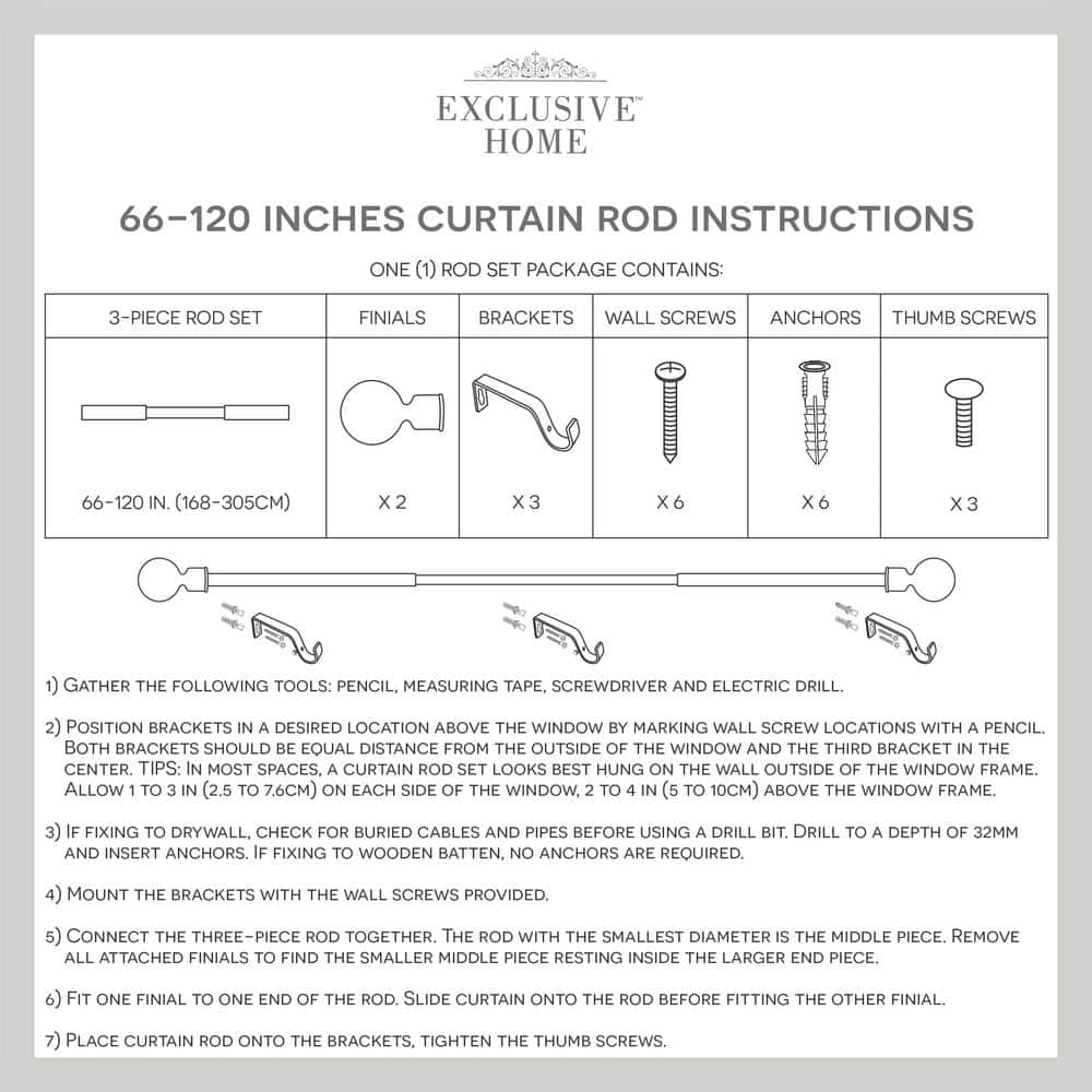 Matte Black Adjustable Curtain Rod with Resin Finials