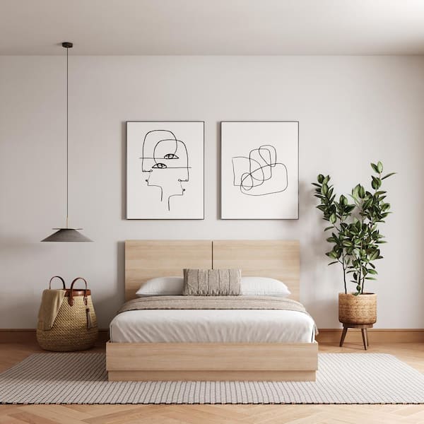 Nexera Milano Beige Oak Frame Queen Size Platform Bed with