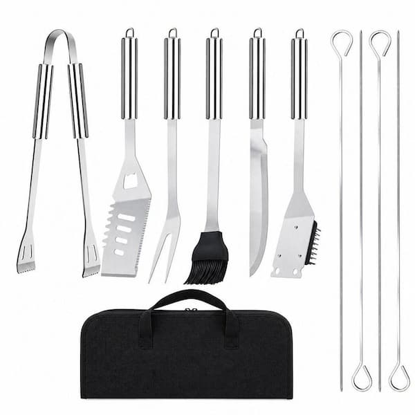 11-Piece Stainless Steel BBQ Grilling Accessories Set, Portable Practical Grill Tools Utensils Kit with Storage Bag