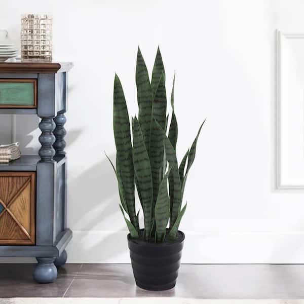 LIVING LUXURY 32 in. Sansevieria Artificial Snake Plant in Pot