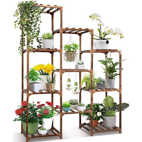 Unbranded 44.9 in. H Plant Stand Indoor Outdoor, Tall Large Wood Plant Shelf Multi-Tier Flower Stands 10-Tire