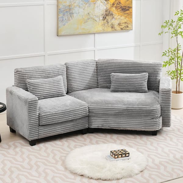 92.5 in. Curved Corduroy Sectional Sofa Seater for 2 in. Grey