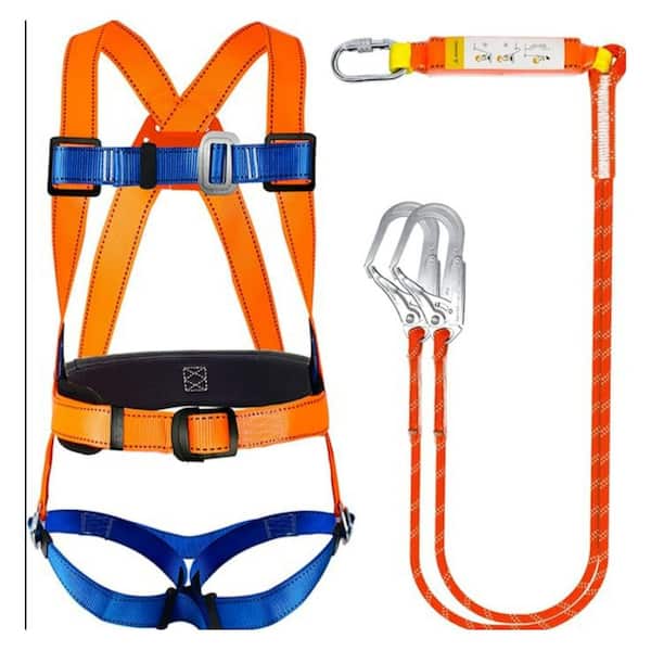 Safety Harness Fall Protection Kit, Full Body Harnesses with Shock Absorbing Lanyard, Orange (1-Pack)