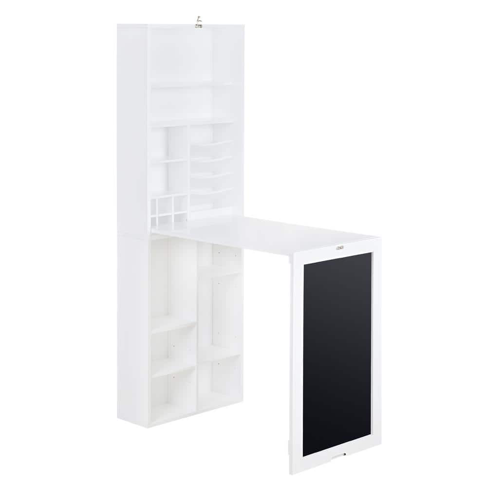 Murphy White Laminated MDF Fold-Down Wall Desk with Chalkboard and Storage