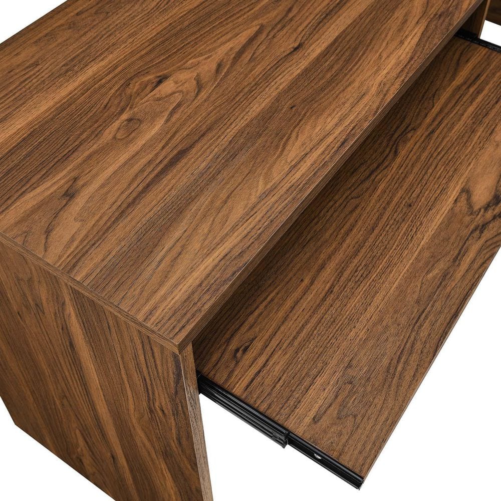 Venture Walnut Grain L-Shaped Computer Desk with Keyboard Tray