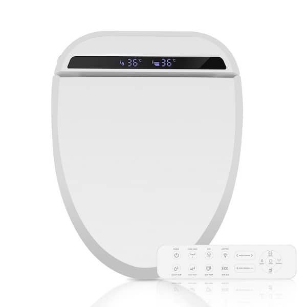 Smart Electric Bidet Seat for Elongated Toilet in White with Side-Panel Control, Heated Seat, Deodorizer and Nightlight
