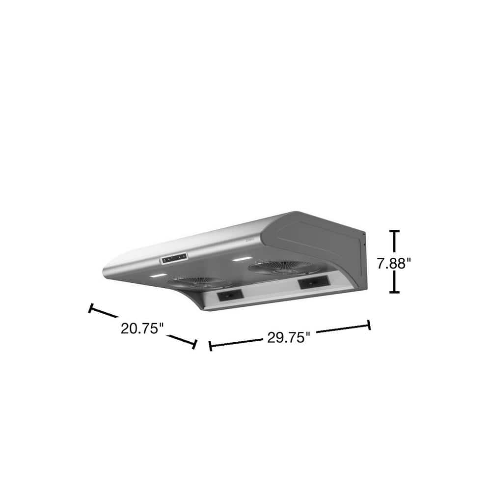Typhoon 30" Stainless Steel Under Cabinet Range Hood with LED Lighting