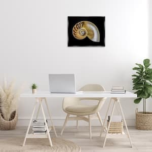 Tan Nautilus Shell on Black by Mary Lou Johnson Black Floater Frame Animal Graphic Art Print 17 in. x 21 in.
