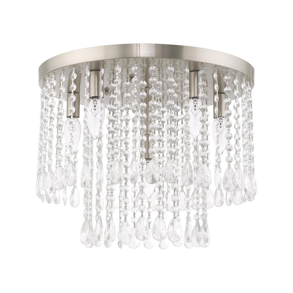 Elizabeth Sparkle 6-Light Indoor/Outdoor Crystal Flush Mount, Brushed Nickel