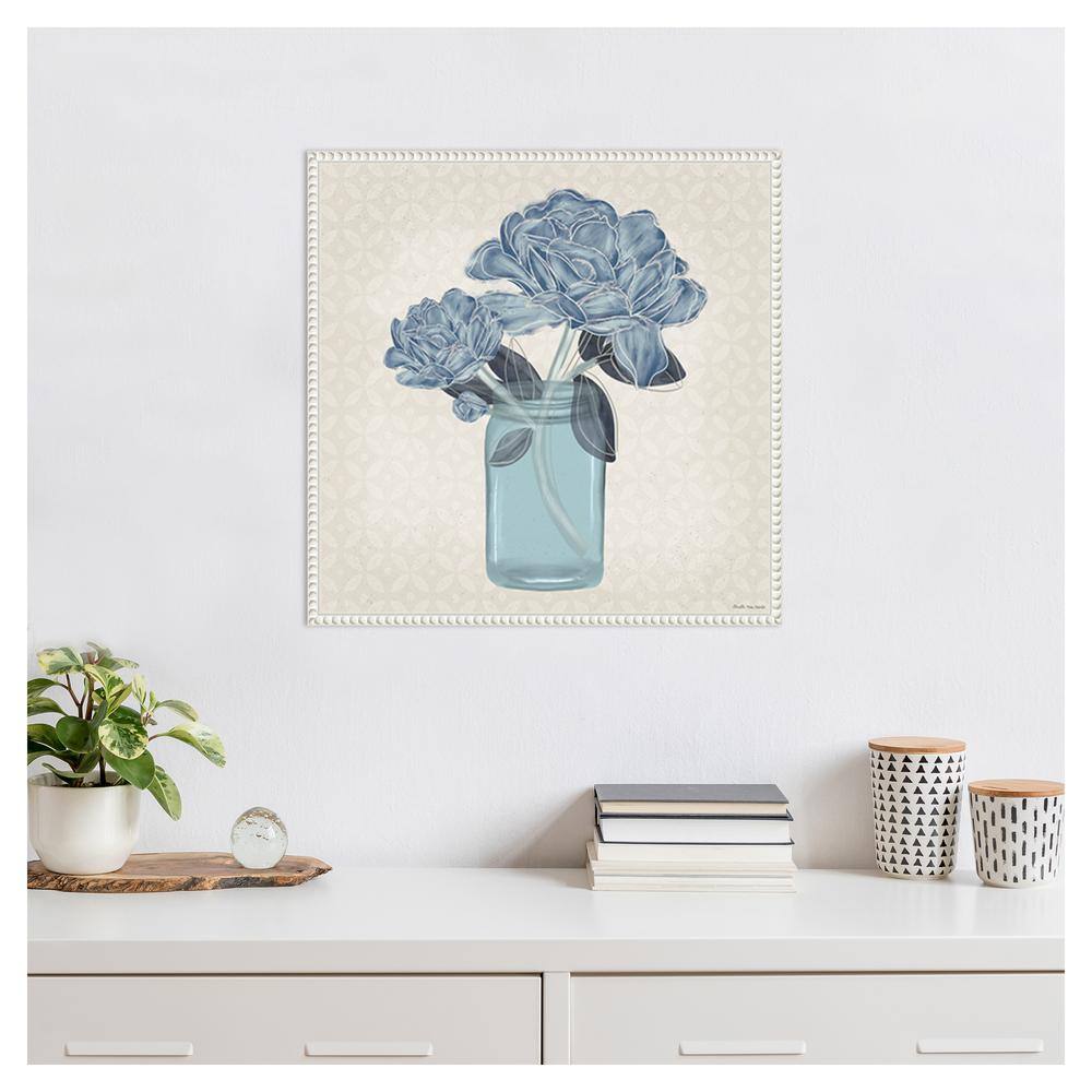 Blue Floral Still Life Canvas Print with Beaded Frame
