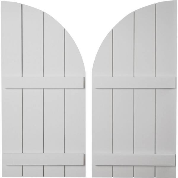 Ekena Millwork 22 in. x 60 in. Polyurethane Smooth Four Board Join.ed Board-n-Batten Quarter Arch Top Shutters Primed Tan