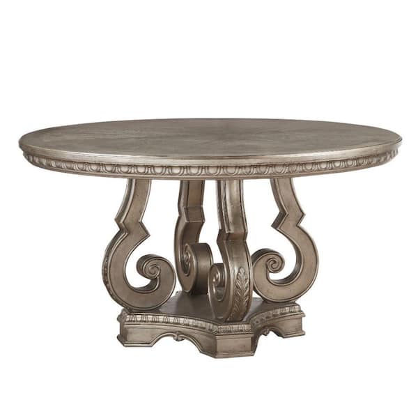 Benjara Modern Style Gold Wood 60 in. Pedestal Base Dining Table Seats 4