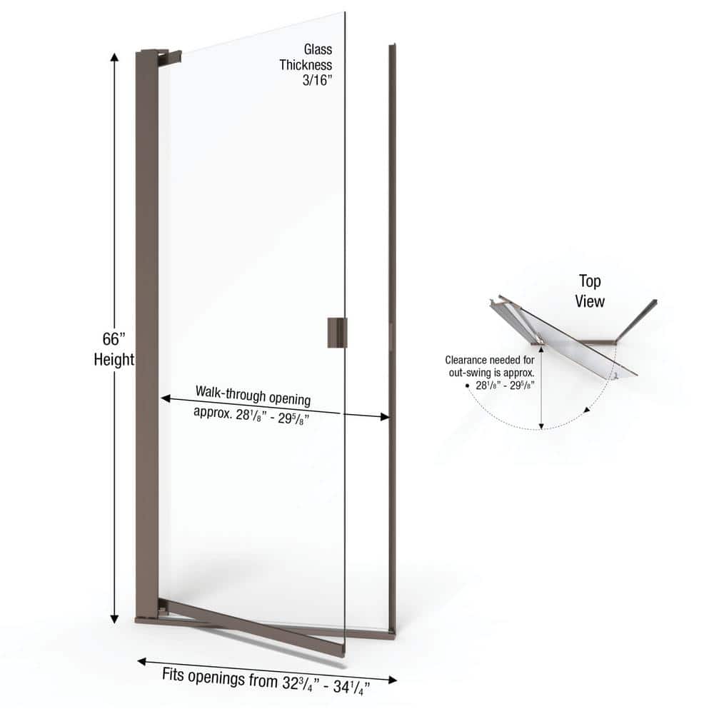 Armon Oil Rubbed Bronze Semi-Frameless Pivot Shower Door with Clear Glass
