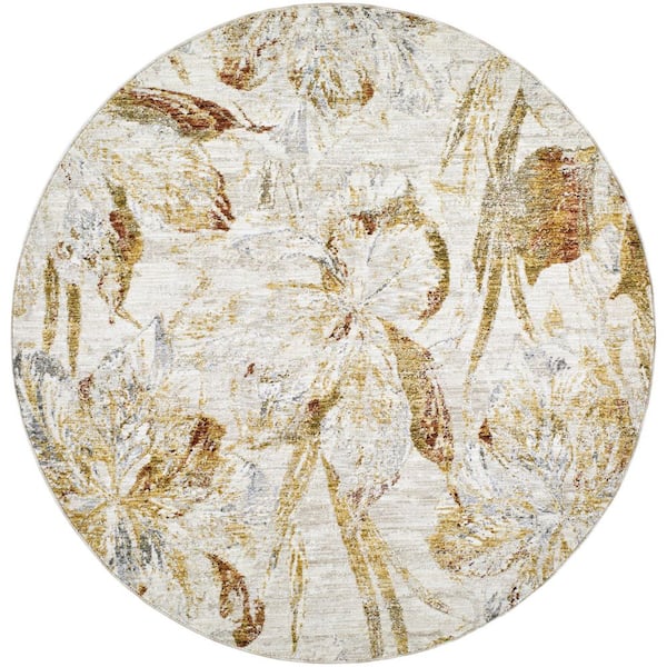 Roseanne Medium Brown Cottage Floral 5 ft. 3 in. x 5 ft. 3 in. Area Rug