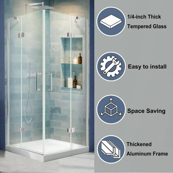 AZDHOME 36 in. W. x 36 in. D x 72 in. H Neo Angle Pivot Frameless