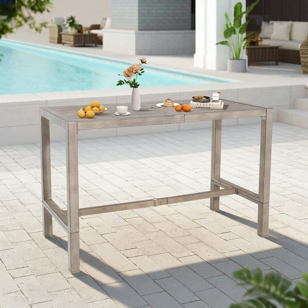Winston Aluminum Outdoor Bar Table, 2-in-1 Patio Metal Dining Table